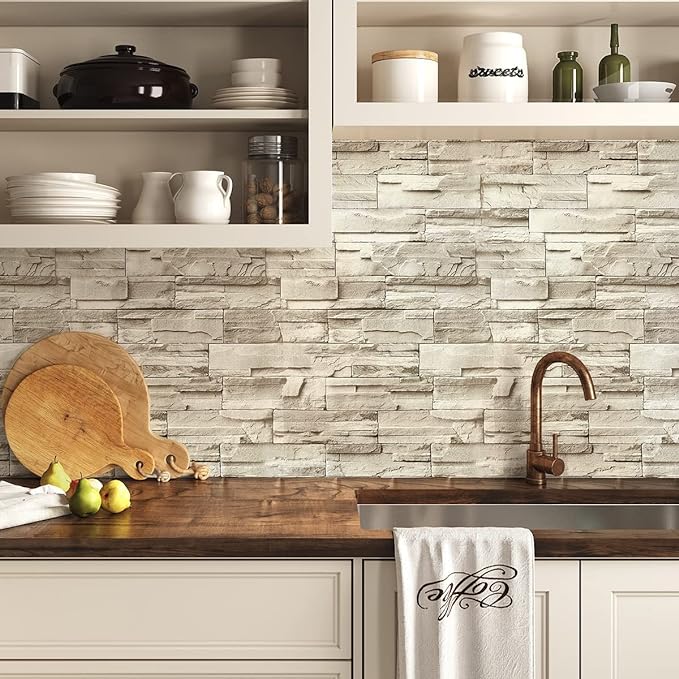 Jeweluck Stone Wallpaper Peel and Stick Brick Wallpaper 17.7”×590.5” Brick Contact Paper Peel and Stick Wall Paper Bathroom Faux Stone Backsplash for Kitchen Removable Decorative for Walls Vinyl