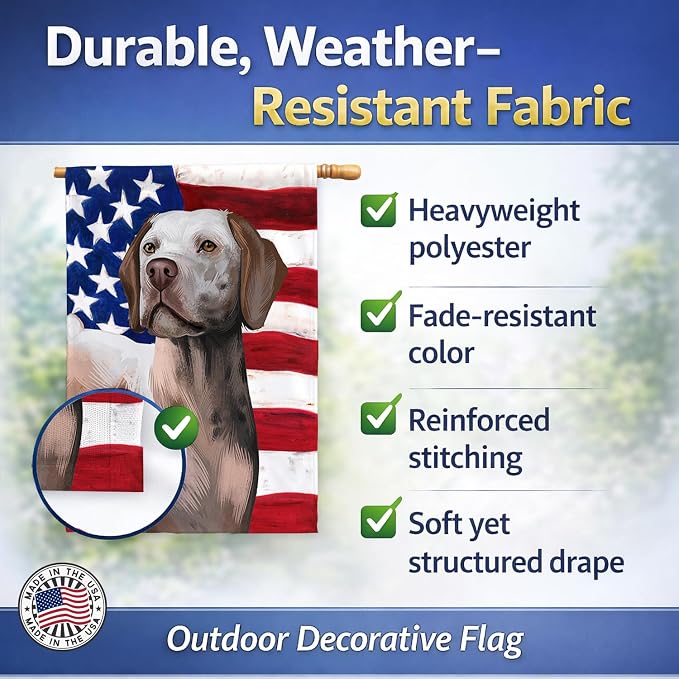 Caroline's Treasures CK6458CHF Braque du Bourbonnais American Flag House Flag Large Porch Sleeve Pole Decorative Outside Yard Banner Artwork Wall Hanging, Polyester, House Size, Multicolor