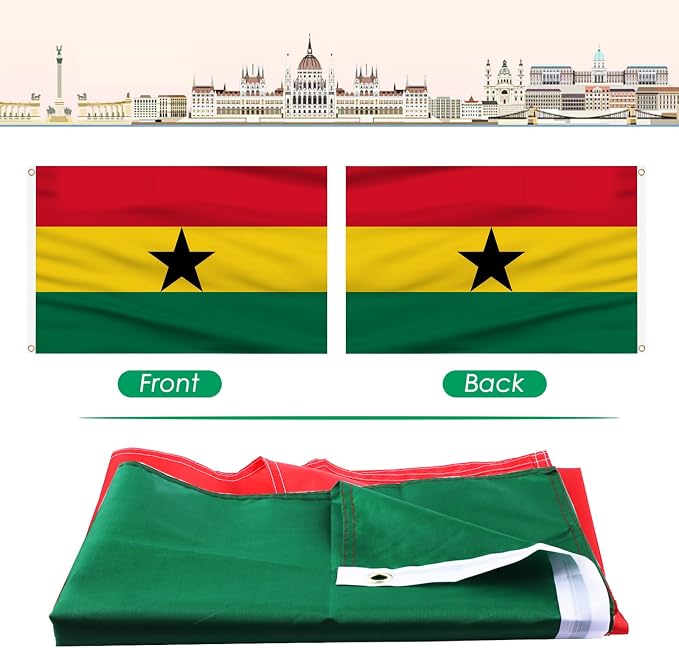 Ahfulife Ghana Flag 3x5 Ft, 2 Pcs Large Ghanaian National Flags for Outdoor Indoor, Double Sided with Brass Eyelets for World Cup, Party, Garden, Bar, Street Decor