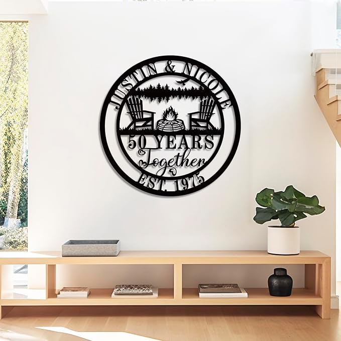 Personalized Campfire Family Name Sign, Monogram Name Camping Sign, Best 60th/50th/40th/30th/25th/20th/10/5 Anniversary Present for Couple Parent Women Mom Husband Wife
