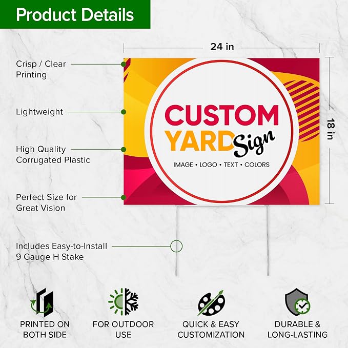 Custom Yard Sign, Double Sided Lawn Sign - 2 Pack,18x24 Inches, Personalize with Text and Logo For Business, Yard or Garage Sale, Home or Office, Outdoor, Corrugated Plastic with Metal H Stake, Made in USA by My Sign Center