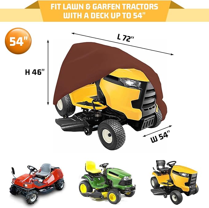 Riding Lawn Mower Cover, Heavy Duty 600D Lawnmower Covers Waterproof Outdoor Lawn Tractor Cover Tarp All Weather Ride on Mower Covers Universal Fit Decks up to 54" with Elastic Cord & Storage Bag