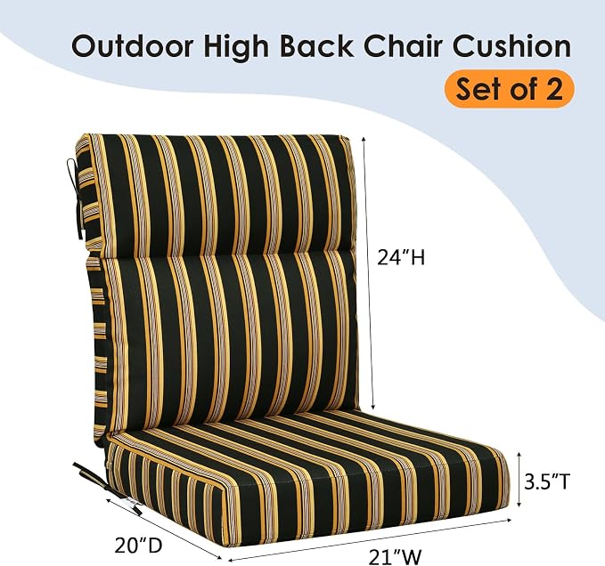Unimatta Outdoor High Back Chair Cushion Seat Pads, 44 x 21 Inch Water-Repellent & Fade-Resistant Patio Furniture Cushions with Ties for Adirondack, Rocking Chairs, Sunset Cabana Stripe