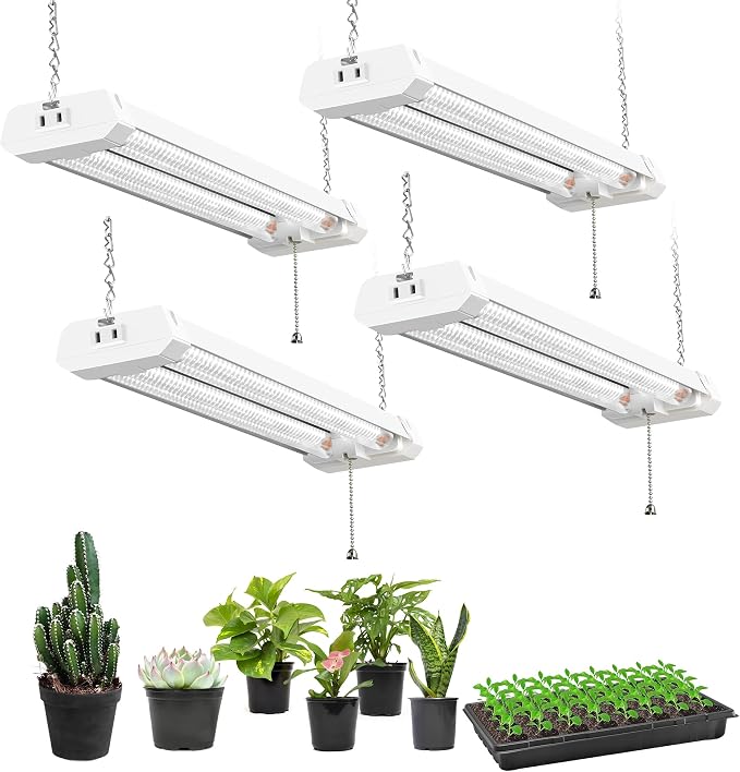 Hlite 16 inch Plant Growing Lamps, Hanging Full Spectrum 4 Pack, White | Hanging Grow Light for Indoor Plants with Shade, Linkable Plug and Hanging with On/Off Switch, Seedling to Flowering