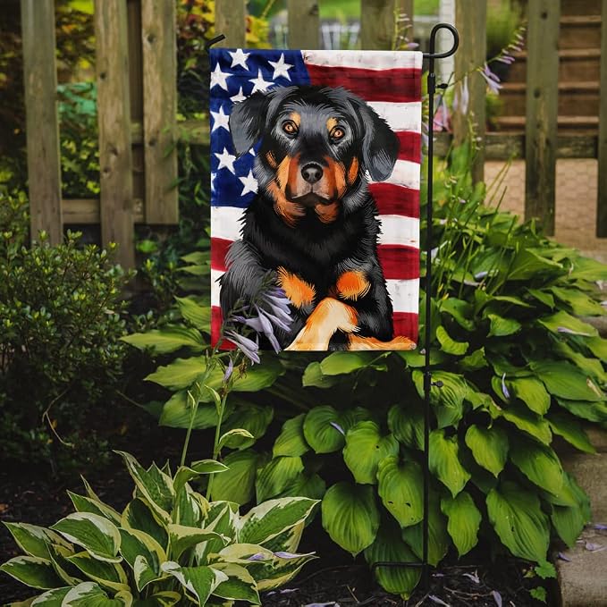 Caroline's Treasures CK6424GF Beauceron American Flag Garden Flag Mailbox Flag Decorative Yard Flag Banner Outside Patio Artwork Yard Flower Beds, Garden Size, Multicolor