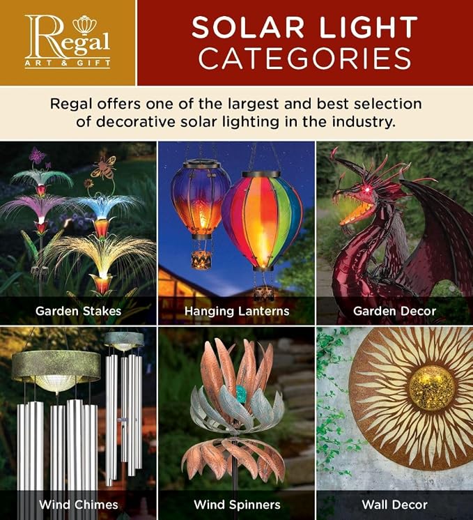 Regal Art & Gift 23.5 Inch Hot Air Balloon Solar Lantern – Hanging Solar-Powered LED Lights, Waterproof Portable Decorative Outdoor Lamp Made of Metal & Glass for Garden, Patios & Pathway – Rainbow