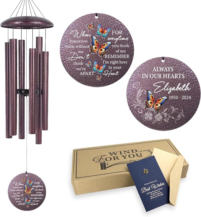 ASTARIN Personalized Memorial Wind Chime for Loss of Loved One 30/36/45 inch, Sympathy Deep Tone Wind Chimes for Mom Dad/Mother Father, Remembrance Gifts for Grief Condolence Funeral, Made in Texas