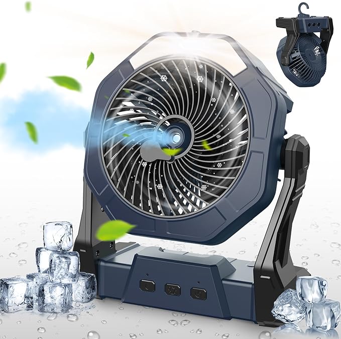 Ausic Misting Fan Portable, [Max 70H Runtime] Outdoor Cooling Camping Fans for Patio, Water Spray Mister Fan with Led Light, Beach Travel Camping Essential, 8 Inch Battery Operated Rechargeable Fan