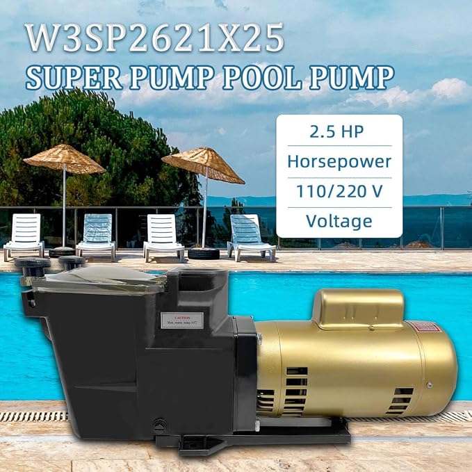 W3SP2621X25 2.5HP Super Pool Pump Fits for Hayward SP2621X25 | High Efficiency Swimming Pool Pump for Spa and In-Ground Pool, 115/230 V Single Speed