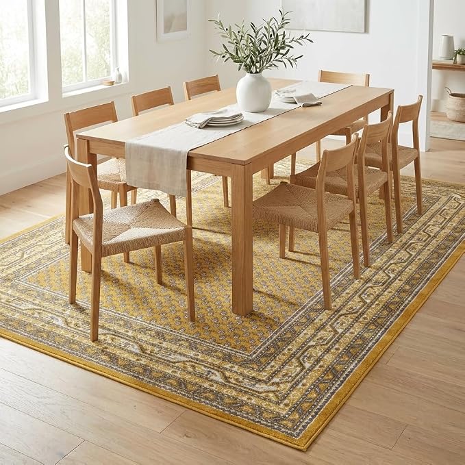 Unique Loom Williamsburg Collection Traditional Border with Dotted Center Area Rug, Rectangular 10' 0" x 13' 1", Yellow/Beige