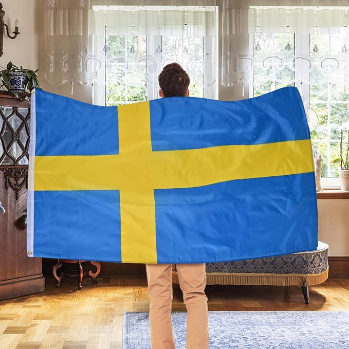 AhfuLife 2 Pcs Swedish flag Sweden Flag 3x5 Ft, Large Swedish National Flags for Outside - Double Side with Brass Eyelets for Olympic Party Decorations, Bar Garden Street Decoration Indoor Outdoor
