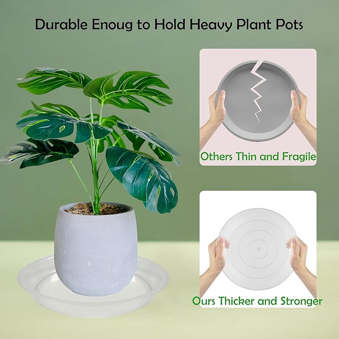 6 Pack 10 Inch Round Plant Saucers for Less 8.4 Inch Pot Indoors Outdoors Plant Trays for Pots Planter Saucer Plastic Plant Drip Tray Planter Water Tray for Potted Plants(Clear, 10"(6pcs))