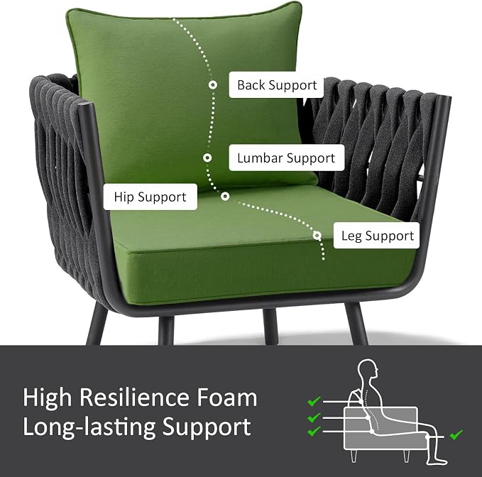 Unimatta Outdoor Patio Chair Cushions Set, 24" x 24", Set of 2, Water-Repellent, Fade Resistant, Deep Seat Bottom and Back Cushion for Backyard, Couch, Sofa and Patio Furniture, Lawn Green
