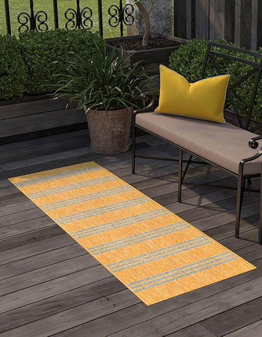 Unique Loom Outdoor Collection Area Rug - Anguilla (2' x 6' 1" Runner, Yellow and Aqua/ Light Blue)