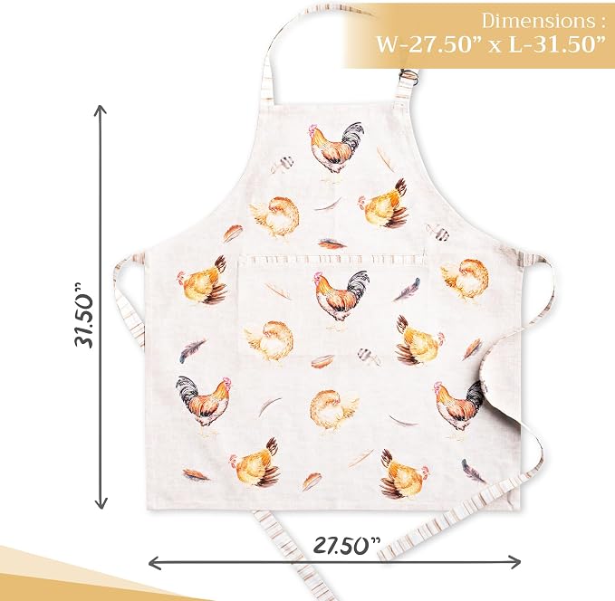 Maison d' Hermine Aprons for women with Pocket 100% Cotton (27.50"x31.50") | Adjustable Neck Strap & long ties Apron Men Chef Wedding Cooking Gardening Server Maid