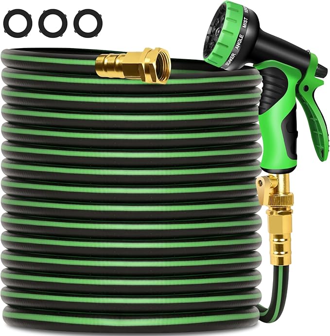 Gardentime Non-Expanding Garden Hose 100FT Flexible No Kink Water Hose, Leakproof Hybrid 5-Layer TPV with 3/4" Connectors & 10 Function Spray Nozzle, Lightweight Portable Water Pipe for Lawn Yard