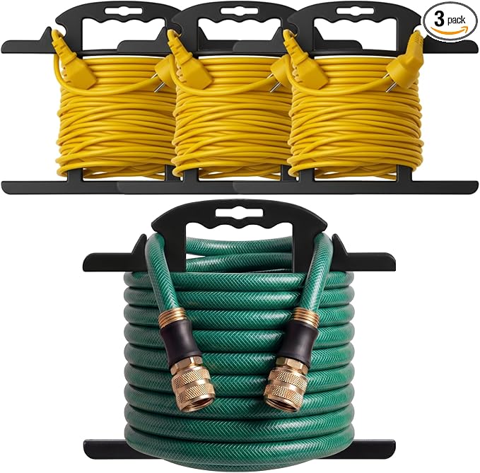 Ripeng 3 Pcs Heavy Duty Extension Cord and Hose Reel with Carrying Handle, Durable ABS H-shape Design Fits 100ft Cord Cable or Water Hose, 50ft Soaker Tube Management (Black)
