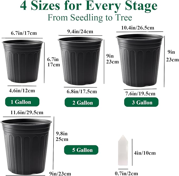 50 Pack 3 Gallon Flexible Plant Nursery Pots Plastic Seedling Starting Pots with Drainage Holes Soft Flower Pots Plant Container with Plant Labels, Black