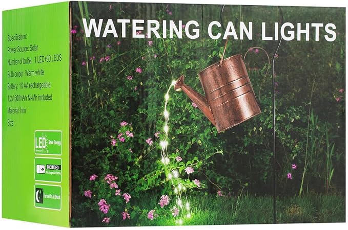 Solar Watering Can Lights Outdoor, Hanging Metal Garden Decor with Cascading Warm White Fairy Lights, Waterproof Yard Patio Lawn Ornament, Gifts for Gardeners