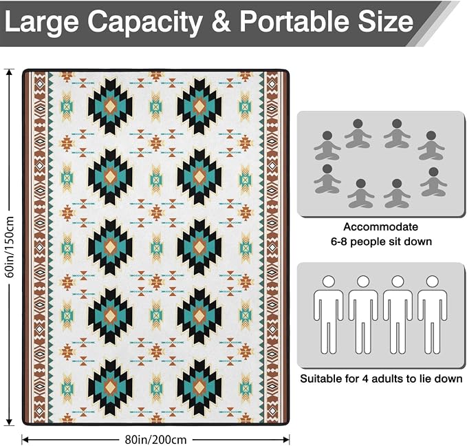 Boho Picnic Blankets Waterproof Foldable, 60’‘x80'' Portable Dual Layers Outdoor Travel Camping Picnic Backpacking Hiking Beach Blanket Mat for Grass Padded Lawn Park Beach ,Picnic Accessories