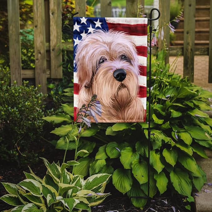Caroline's Treasures CK6508GF Dutch Smoushond Dog American Flag Garden Flag Mailbox Flag Decorative Yard Flag Banner Outside Patio Artwork Yard Flower Beds, Garden Size, Multicolor