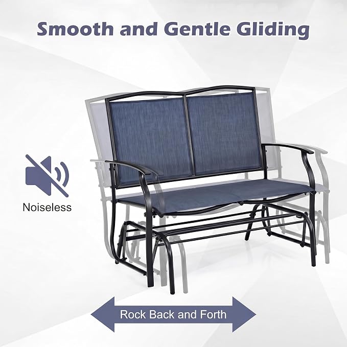 Tangkula 2-Person Patio Swing Glider Bench, Outdoor Rocker Glider Loveseat Chair W/Heavy-Duty Steel Frame, Breathable Seat Fabric, Rocking Lounge Chair for Poolside, Garden, Backyard (Dark Blue)