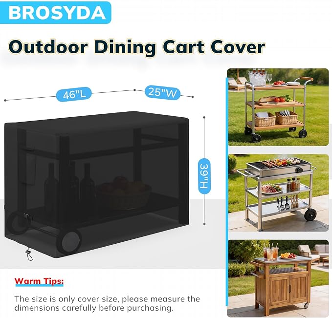 Outdoor Prep Table Cover, Waterproof Outdoor Dining Cart Cover, Heavy Duty Oxford Fabric for Outdoor Storage Cabinet and Utility Cart, 46"L×25"D×39"H, Black