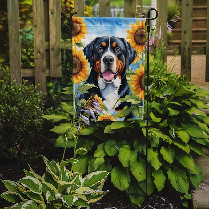 Caroline's Treasures DAC6094GF Greater Swiss Mountain Dog in Sunflowers Garden Flag Mailbox Flag Decorative Yard Flag Banner Outside Patio Artwork Yard Flower Beds, Garden Size, Multicolor