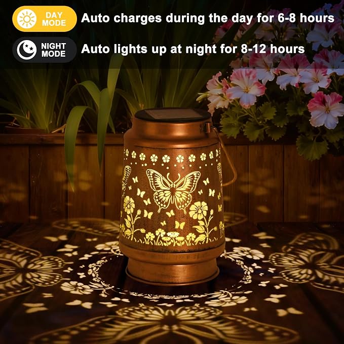 Birthday Gifts for Women - Butterfly Garden Decor Solar Lanterns Outdoor Waterproof, Mother Day Gifts for Mom, Grandma, Hanging Solar Lights for Outdoor, Yard, Patio, Porch, Gardening Gifts