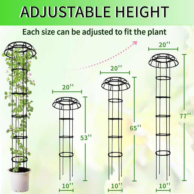 77-Inch Garden Trellis for Climbing Plants,Heavy-Duty Metal Obelisk with Mushroom Top,Stable Support for Potted Clematis,Tomato,Cucumber,Rose,Pea & Vine