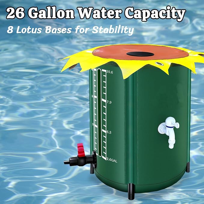 26 Gallon Collapsible Rain Water Collection Barrel System, Efficient Yard Rainwater Harvesting Solution with Spigot, Catchment Tank Stand Kit, Collector Storage Containers Long Term