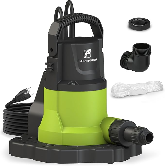 FLUENTPOWER Automatic Pool Cover Pump, 3/4HP 3400GPH Submersible Above Ground Water Removal Pump with Check Valve Adapter, 26FT Power Cord for Pool, Hot Tub, Rooftop, Water Bed, Basement Draining
