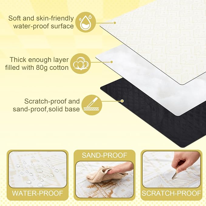 80" x 100" Extra Large Picnic Blankets Beach Mat Sandproof Waterproof Foldable Oxford Blanket Beach Mat Picnic Stuff for Family Camping Hiking Party Park Grass(Yellow and White,Boho)