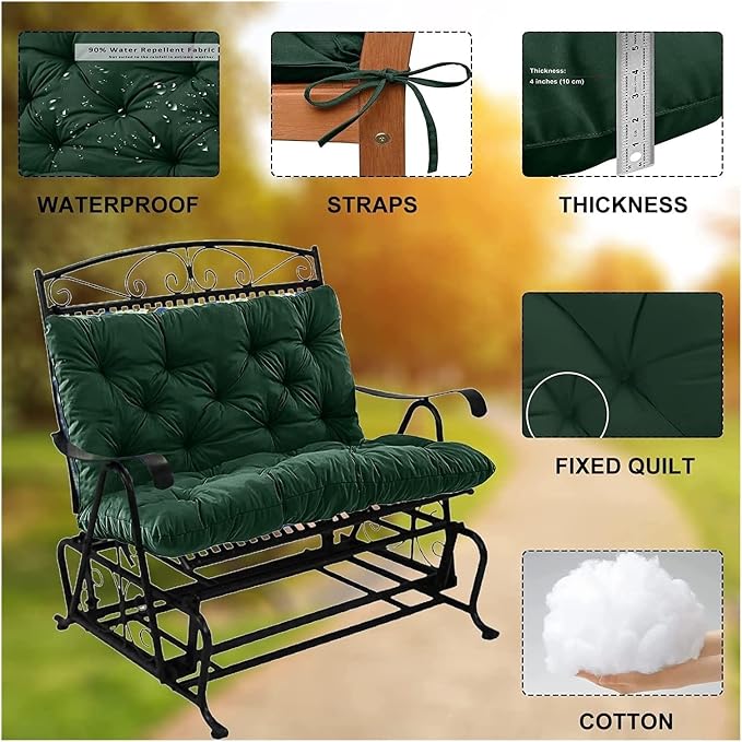 Swing Cushion Replacement Outdoor Porch Waterproof Bench Cushion 2-3 Seater Washable Bench Replacement Cushions for Outdoor Patio Porch Swing Cushions