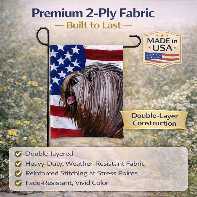 Caroline's Treasures CK6690GF Schapendoes American Flag Garden Flag Mailbox Flag Decorative Yard Flag Banner Outside Patio Artwork Yard Flower Beds, Garden Size, Multicolor