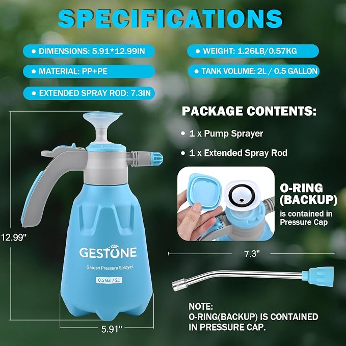 Garden Hand Pump Sprayer 1/2 Gallon - 68 Oz Leak-Proof Handheld Pressure Sprayer in Lawn and Garden, with Adjustable Nozzle, Extended Spray Rod & Safety Valve