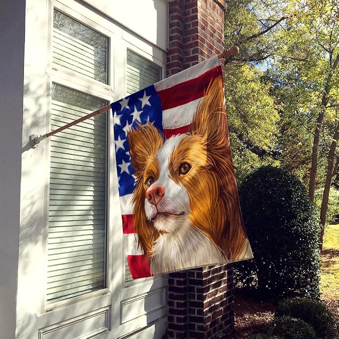 Caroline's Treasures CK6616CHF Miniature Australian Shepherd American Flag House Flag Large Porch Sleeve Pole Decorative Outside Yard Banner Artwork Wall Hanging, Polyester, House Size, Multicolor