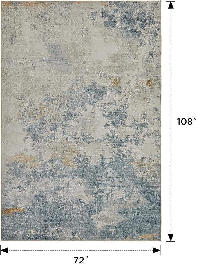 Joydeco 6x9 Area Rugs for Living Room, Non-Slip Modern Abstract Soft Washable Rug, Low Pile Carpet for Bedroom, Dining Room, Home Office, Pet & Child Friendly, White & Blue & Gold