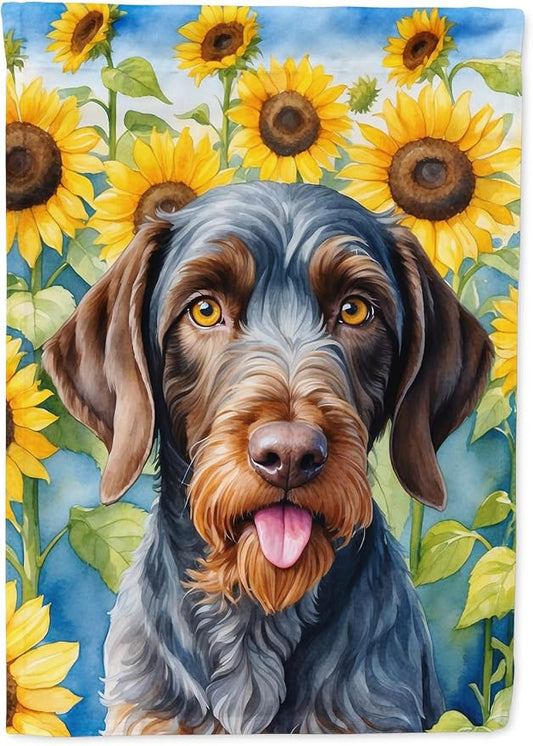 Caroline's Treasures DAC6086CHF German Wirehaired Pointer in Sunflowers House Flag Large Porch Sleeve Pole Decorative Outside Yard Banner Artwork Wall Hanging, Polyester, House Size, Multicolor
