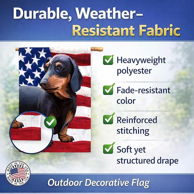Caroline's Treasures CK6500CHF Dachshund Dog American Flag House Flag Large Porch Sleeve Pole Decorative Outside Yard Banner Artwork Wall Hanging, Polyester, House Size, Multicolor
