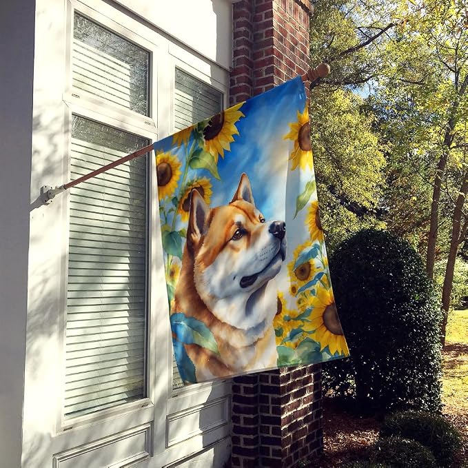 Caroline's Treasures DAC6003CHF Akita in Sunflowers House Flag Large Porch Sleeve Pole Decorative Outside Yard Banner Artwork Wall Hanging, Polyester, House Size, Multicolor