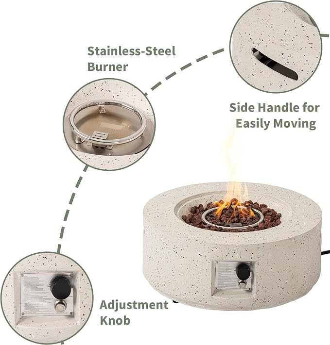 COSIEST Outdoor Propane Fire Pit Coffee Table, 28-inch Terrazzo Round Base Patio Heater, Certified, 40,000 BTU Stainless Steel Burner, Free Lava Rocks, Waterproof Cover