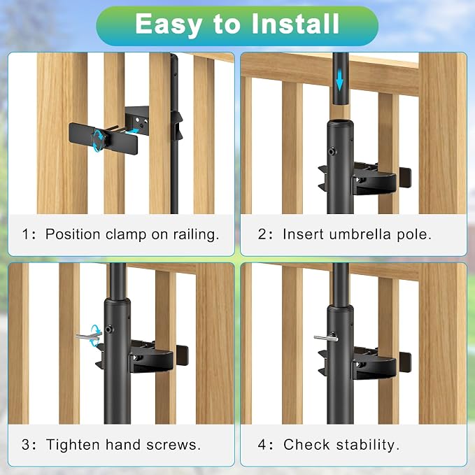Dolibest Heavy-Duty Patio Umbrella Holder, Deck Mount Umbrella Holder & 3 Sleeves Fits 1-1.9" Poles, Outdoor Umbrella Railing Mount, Attaches to Railing Maximizing Outdoor Patio Space & Shade, Black