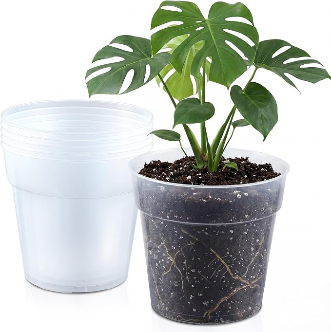 Vesici 6 Pcs 13 Inch Large Thickened Clear Nursery Pots Variety Pack Plant Pots with Drainage Holes Planters for Indoor Plants Flexible Transparent Plastic Plant Bottle Succulents