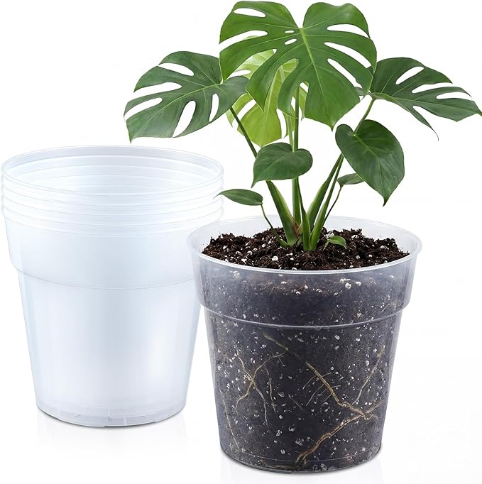 Vesici 6 Pcs 12 Inch Large Thickened Clear Nursery Pots Variety Pack Plant Pots with Drainage Holes Planters for Indoor Plants Flexible Transparent Plastic Plant Bottle Succulents