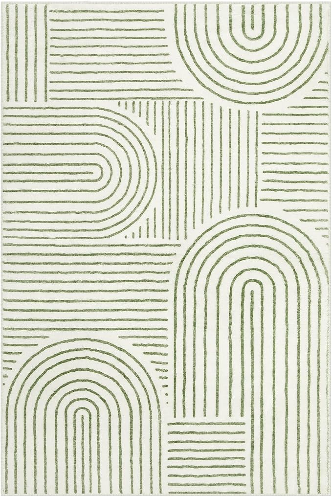 Lahome Abstract 6x9 Area Rugs, Soft Green Boho Rug for Living Room Bedroom | Ultra-Thin Non Slip Rainbow Boho Green Washable Throw Carpet for Dining Room Office Darrell, Green