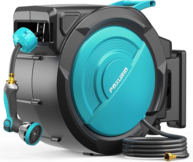 5/8" 110FT Retractable Garden Hose Reel-Heavy Duty Automatic Wall Mounted Hose Reel with 2026 Upgraded UV Resistant, 3/4" Brass Fitting, 10 Pattern Nozzle, 180° Swivel&Any Length Lock Slow Retraction