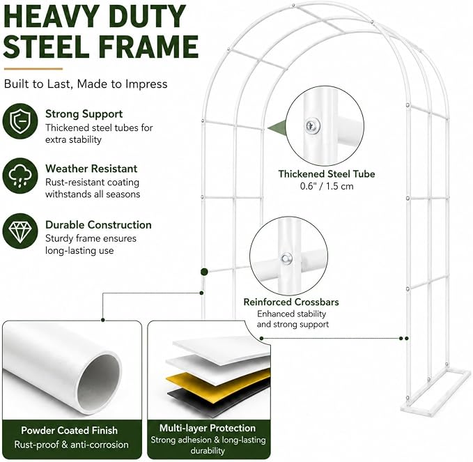 Garden Arch Trellis 55" W x 90" H Metal Arbor for Climbing Plants, Wedding Arch for Ceremony Indoor Outdoor, White Garden Arbor for Party Decoration Backyard Lawn (White, 55" W x 90" H)