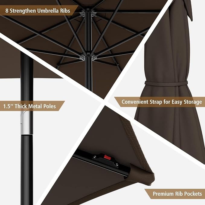 HAPPYGRILL 10 FT Solar Patio Umbrella with 112 LED Light, Outdoor Umbrella with Tilt Adjustment, Crank System, 8 Metal Ribs & Vented Top, Deck Table Market Umbrella for Garden Pool Deck Yard