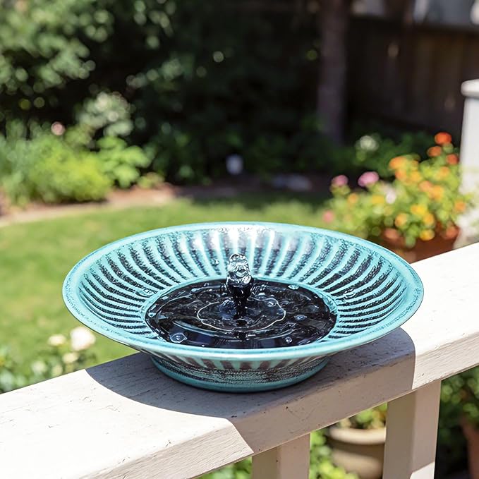 12.3" Solar Bird Bath Bowl,Metal Solar Bird Bath Fountains for Outdoors | Solar Fountain for Birdbath,Garden Bird Bath,Bird Bath Bubbler for Garden Patio Decor (Blue)